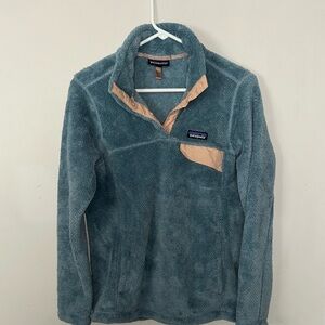 Patagonia Teal Fleece Pullover with Tan Trim